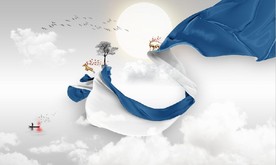 新中式抽象飘带山水风景背景墙