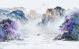 新中式水墨山水风景国画背景墙