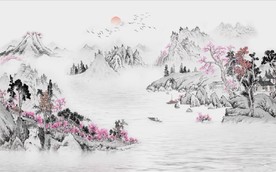 新中式水墨山水风景国画背景墙