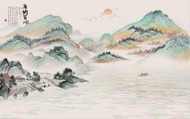 新中式千里江山水墨国画背景墙