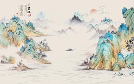 新中式千里江山水墨国画背景墙