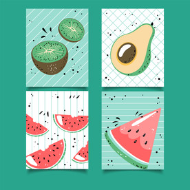 手绘插画西瓜猕猴桃牛油果海报