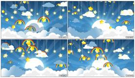 4K卡通夜晚星星彩虹 背景视频