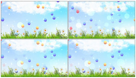 4K卡通草地气球飞 背景视频