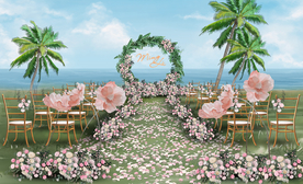 粉色户外婚礼仪式区