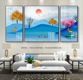 新中式山水画装饰画客厅背景画