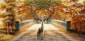 麋鹿三联画玄关