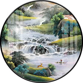 新中式意境水墨山水圆形装饰画图