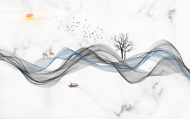 麋鹿丝带山水画玄关