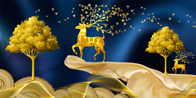 麋鹿发财树晶瓷画