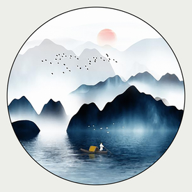 意境山水圆形装饰画