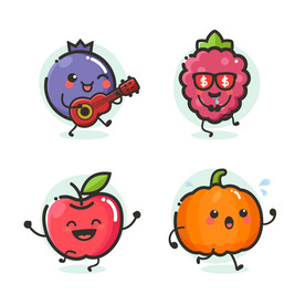 卡通水果葡萄南瓜树莓蓝莓插画