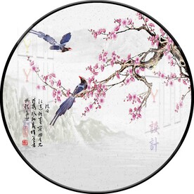 新中式花鸟圆形装饰画图