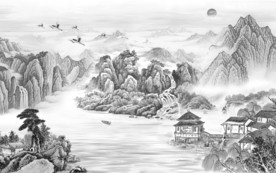客厅新山水意境画 TIF分层