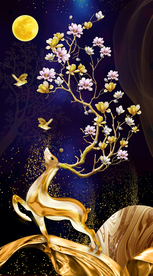 玄关发财鹿装饰画