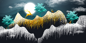 金色麋鹿线条山水玄关