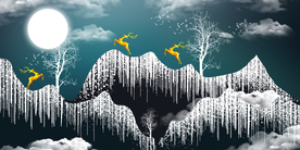 线条山水麋鹿玄关