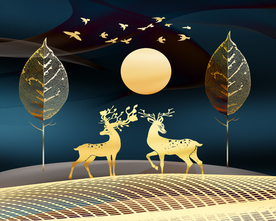 树叶麋鹿晶瓷画