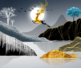 麋鹿晶瓷画玄关