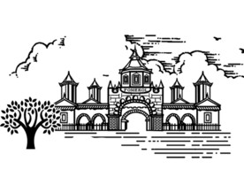 庄园 红酒 风景 手绘 黑白