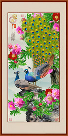 高清孔雀牡丹玄关装饰画