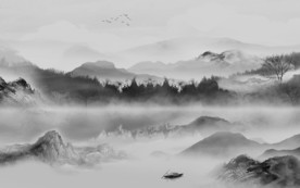 大气 山水水墨画 文件分层画