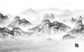 爆款山水画背景 文件分层画