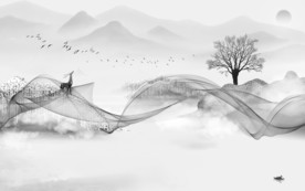 高雅山水画背景 文件分层画