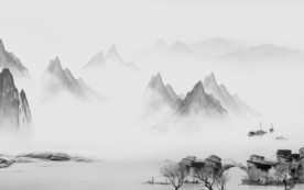 高清山水画背景 文件分层画