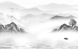 客厅山水画电视墙 文件分层画