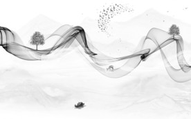 线条背景墙山水画 文件分层画