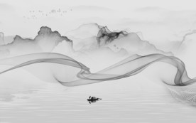 高档山水画电视墙 文件分层画