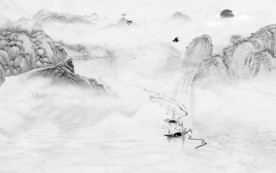 新款山水画电视墙 文件分层画