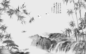 大气 山水画电视墙 文件分层画