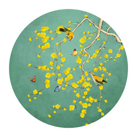 淡雅春暖花开花鸟圆形装饰画