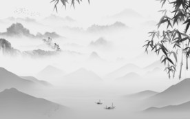 竹子灰色新山水画 文件分层画