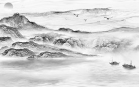 石纹灰色新山水画 文件分层画