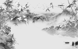 花鸟 灰色新山水画 文件分层画