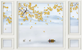 电视背景墙 黄色花