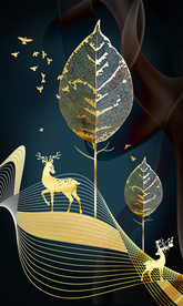 树叶麋鹿装饰画