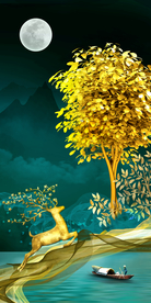 玄关麋鹿发财树装饰画