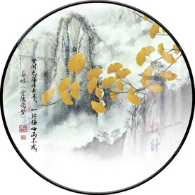 银杏叶圆形装饰画图片