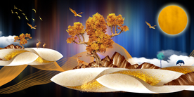 麋鹿松树玄关晶瓷画