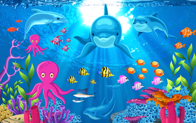 水下世界3D立体卡通海底背景墙