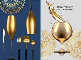 现代晶瓷酒杯刀叉饮餐厅装饰画