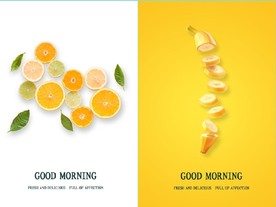 现代桔黄色水果餐厅装饰无框画