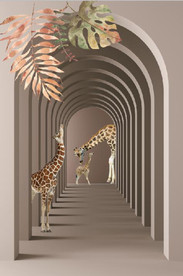 现代立体走廊长颈鹿舞蹈装饰画