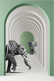 现代立体走廊大象舞蹈装饰画