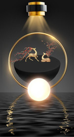 新中式晶瓷金色麋鹿光影背景墙