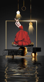 新中式晶瓷金色美女光影背景墙